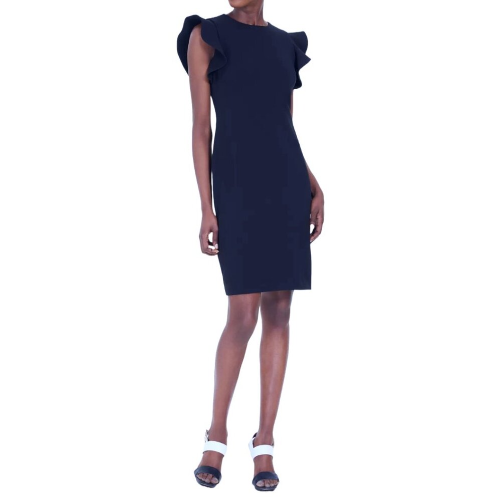 NWT Calvin Klein Gray Flutter Sleeve Dress Minimalist Career Office